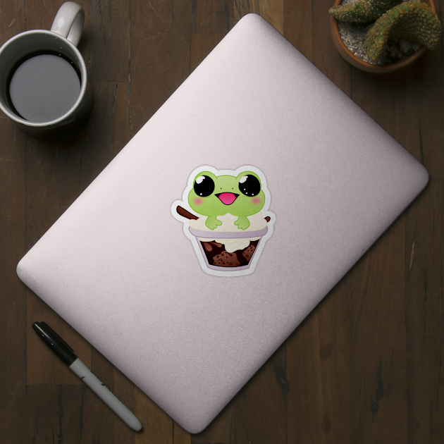 Froggy Delight - Whimsical Frog in Ice Cream Sundae by JashaCake